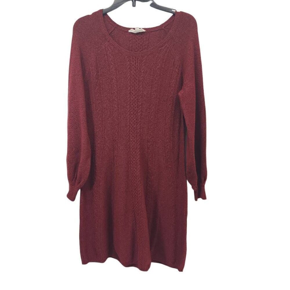 Lucky Brand Size Large Burgandy Knitted Sweater Dress Long-Sleeve